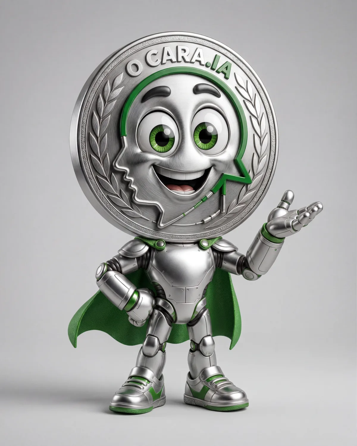 Mascote O Cara.IA em pose de apresentação